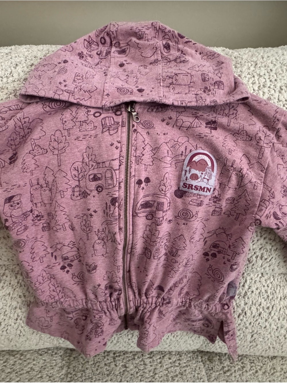 Souris mini Pink Hooded Zip-Up Jacket with Woodland Print